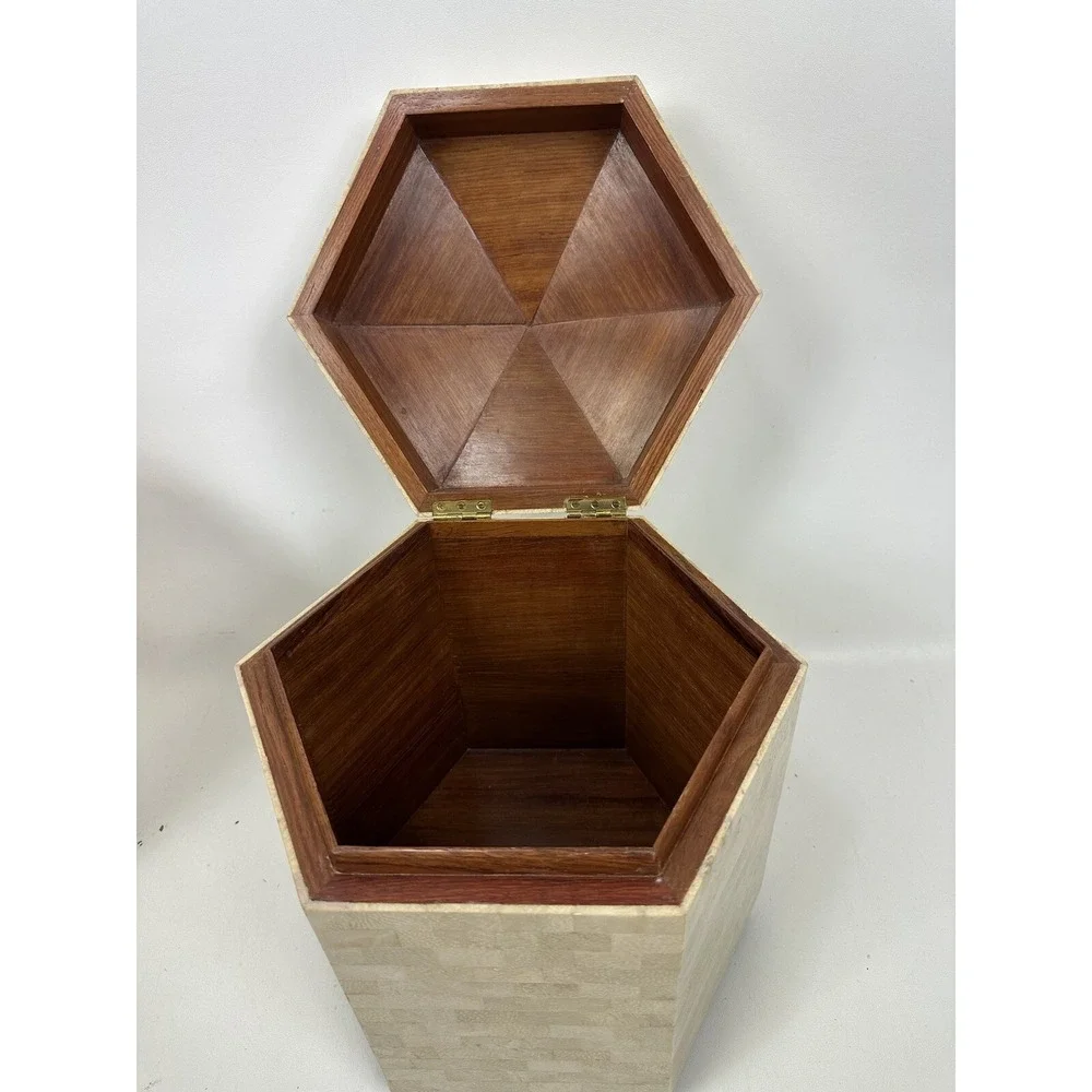 Maitland Smith Tessellated Hexagon Box Shell Stone Marble Over‎ Wood 14